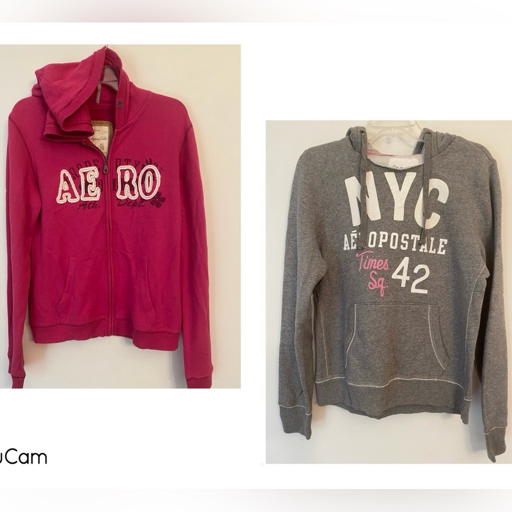 2 Aero hoodie sweatshirts, 1 lightweight full zip & 1 pullover w/thermal hoodie